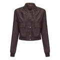 Oversized dark brown faux leather bomber jacket with ribbed cuffs and chest pockets - Red Brown