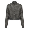 Oversized charcoal grey cropped faux leather bomber jacket with rib-knit trims - Gray