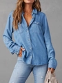 Chemise en jean bleu clair pour femme avec manches longues, poches poitrine et style décontracté - S / Bleu foncé