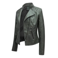 Damen Bikerjacke aus Kunstleder in Dunkelgrün mit schmaler Passform und Metallösen - S / Oberteile / Armeegrün