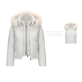 Weiße wandelbare Kapuzensteppjacke mit abnehmbaren Ärmeln und Kunstfellkragen - S / Grauweiß