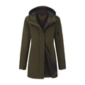 Detalle de chaqueta softshell con capucha, forro polar marrón y bolsillo con cremallera - S / Verde Militar