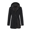 Detalle del forro polar gris oscuro y cintura con cordón ajustable en chaqueta de capucha - S / Negro