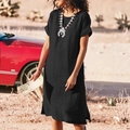 Vestido midi de algodón y lino negro para mujer con abertura lateral y collar boho - S / Negro