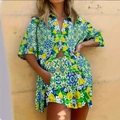 Dettaglio della stampa a limoni e piastrelle su completo casual due pezzi camicia e shorts - S / Come mostrato