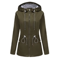 Olive green hooded raincoat for women with striped lining and adjustable drawstring waist - S / Tops / Olive Green