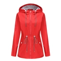 Women's red hooded raincoat with waterproof fabric and striped lining detail - S / Tops / Red