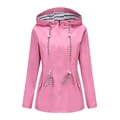 Pink women's waterproof hooded trench coat with striped lining and drawstring waist - Pink