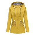 Women's bright yellow hooded rain jacket with striped lining and adjustable drawstrings - Bright yellow