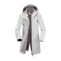 Women's white waterproof hooded raincoat with warm gray fleece lining and zipper closure - Grayish White