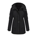 Women's black windproof hooded parka with detachable warm lining and zip pockets - S / Tops / Black
