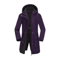Women's dark purple waterproof hooded jacket with warm grey fleece lining and deep pockets - Deep purple