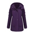Women's outdoor hooded jacket in dark purple with windproof fabric and double closure - S / Tops / Deep purple