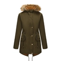 Damen-Parka in Olivgrün mit Fleece-Futter, Kordelzug an der Taille und Pelzbesatz - S / Armeegrün