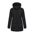 Chaqueta parka negra para mujer, resistente al agua con capucha ajustable y bolsillos - S / Negro