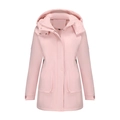 Women's light pink hooded windproof jacket with adjustable drawstring and large pockets - Pink