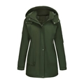 Army green women's detachable hooded windproof parka jacket for autumn and winter - Army Green