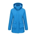 Chaqueta de exterior azul impermeable para mujer con capucha y bolsillos - S / Azul Real