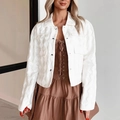 Women's white short quilted jacket with diamond pattern and lapel collar in casual style - S / White