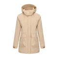 Women's beige hooded parka coat with waterproof windbreaker fabric and large front pockets - Apricot