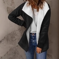 Veste polaire noire pour femme avec doublure sherpa blanche épaisse et avant ouvert - S / Noir