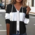 Women's color-block hooded cardigan featuring black and white stripes and zip-up front - S / Black and White Patchwork