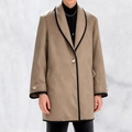 Cappotto lungo kaki da uomo con bordi neri a contrasto e collo a scialle chic - S / Cammello