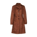 Elegante trench lungo marrone caramello in finta pelle scamosciata con bottoni monopetto - S / caffè