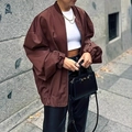 Oversized brown bomber jacket with ribbed cuffs and hem for a trendy streetwear look - S / Dark Brown
