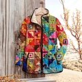 Women's warm quilted jacket with vibrant multi-color geometric patchwork and snap buttons - M / Multicolor