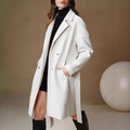 Elegante abrigo largo de lana blanco roto con doble botonadura y cinturón ajustable - S / Blanco