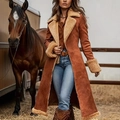 Damen-Wildleder-Mantel in Braun mit warmem Lammfellkragen und weichen Sherpa-Bündchen - S / Hellbraun