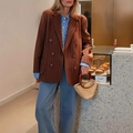 Dames vintage bruin gestreepte double-breasted oversized blazer in casual stijl - S / Tan