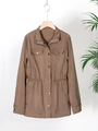 Giacca cargo casual da donna in marrone con vita a coulisse e tasche con patta - S / Cammello