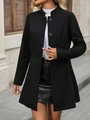 Elegant black mid-length A-line coat with stand collar and decorative buttons for women - S / Tops / Black