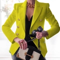 Slim fit blazer voor dames in neongeel met dubbele rij gouden knopen met reliëf - S / Fluorescerend Groen
