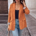Caramel corduroy blazer with leopard print cuffs and classic flap pockets style - S / Tan