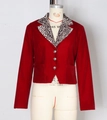 Dettaglio di blazer rosso con revers leopardati, trama in velluto e bottoni tondi - S / Borgogna
