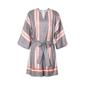 Women's casual V-neck striped romper in gray and orange with waist tie and loose sleeves - S / Striped