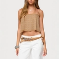 Top corto marrone con motivi geometrici in rivetti d'argento e stile bohémien - S / Cammello