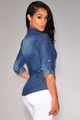 Slim fit dark blue denim shirt with adjustable long sleeves and vintage wash detail - S / Dark Blue
