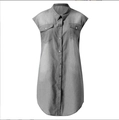 Women's casual grey denim sleeveless shirt dress with button-up front and pockets - 3XL / Gray