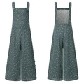 Combinaison fleurie bleu canard à jambes larges vue de face et de dos sur fond blanc - Floral Bleu
