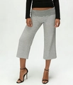 Detail of grey striped wide leg cropped pants with elastic waist for summer vacation style - XL / Grey Stripe