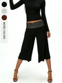 Detail of wide-leg trousers featuring a chic polka dot waistband and multi-color options - S / Black Polka Dot