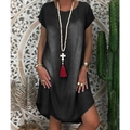 Detail of a loose black denim dress with bohemian cross necklace and ethnic jewelry - S / Black