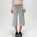 Women's casual grey wide-leg cropped pants with comfortable high-waist knit design - M / Gray