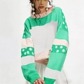 Sweat-shirt rayé avec blocs de couleurs vert et rose et imprimés marguerites - S / Vert