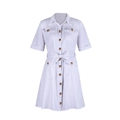 Detalle del vestido vaquero lavanda de manga corta con botones y lazo en la cintura - S / Blanco