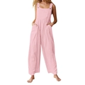Pink wide-leg jumpsuit with buttons and adjustable straps in casual summer style - Pink